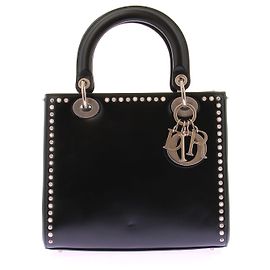 Borsa " Lady dior" in pelle liscia nera con borchie Nero