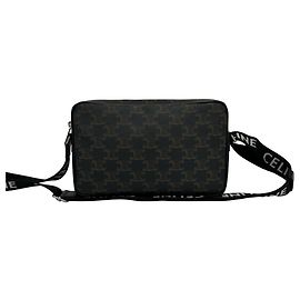 Céline Celine Triomphe Medium Messenger Leather Mini Shoulder Bag Black