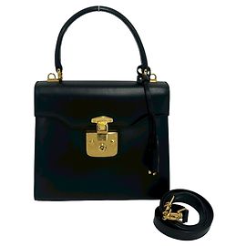 Gucci Vintage Lady Lock Leather Handbag Black