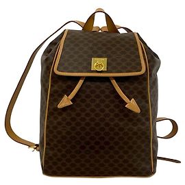 Céline Celine Vintage Hardware Macadam Pattern Lederrucksack Braun