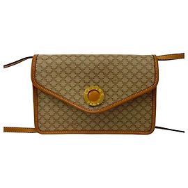 Céline Borsa a Spalla Celine Vintage Circle Logo Hardware Macadam Pattern Marrone Beige
