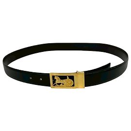 Céline Celine Horse Carriage Logo Buckle Leather Belt Black