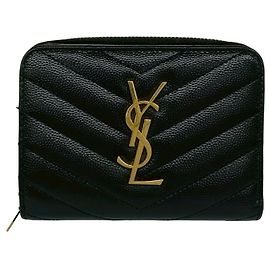 Cartera de cuero con logotipo Cassandra Yves Saint Laurent Negro