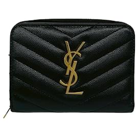 Portefeuille pliable en cuir avec logo Cassandra Yves Saint Laurent Noir