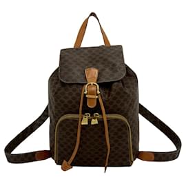 Céline Celine Vintage Macadam Blazon Pattern Leather Backpack Brown