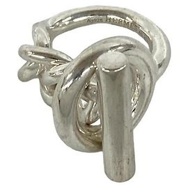 Hermès Hermes Croisette Silver Band Ring Silvery