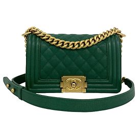 Borsa a Spalla Chanel Boy Channel Coco Mark Verde Verde
