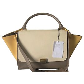 Céline Sac à main Celine Trapeze Medium en cuir tricolore Beige Gris Jaune