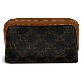 Céline Celine Triomphe Kosmetiktäschchen aus Leder Small Braun