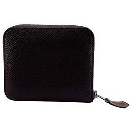 Hermès Carteira compacta Hermes Azap Mini Zip em couro marrom e seda Marrom