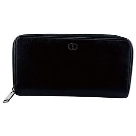 Christian Dior Black Leather Long Wallet Black