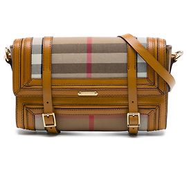 Burberry Bolsa transversal Bridle em lona House Check marrom e acabamento em couro Marrom Castanho claro