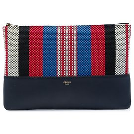 Céline Pochette Solo à rayures en toile noire Celine Noir