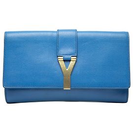 Saint Laurent Blue Textured Leather Chyc Ligne Clutch Blue