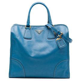 Cabas de shopping Prada Blue Saffiano Lux Bleu