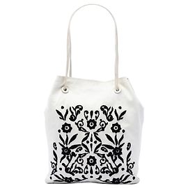 Prada White Nappa Ricamo Tote Weiß