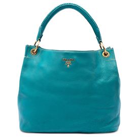 Prada Blue Vitello Daino Hobo Bleu Turquoise