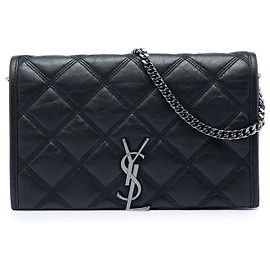 Saint Laurent Becky Wallet on Chain aus schwarzem gestepptem Lammleder Schwarz