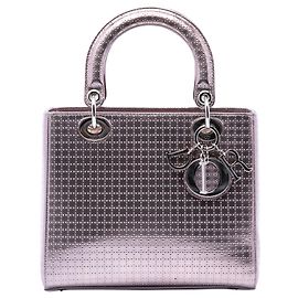 Dior Purple Medium Metallic Patent Microcannage Lady Dior Roxo