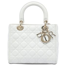 Dior Lady Dior aus weißem Cannage-Lammleder, Größe Medium Weiß