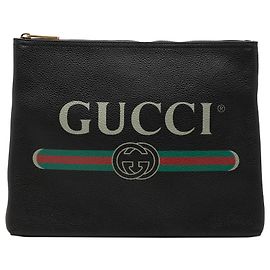 Clutch Portfolio Gucci in pelle di vitello nera con logo, taglia Medium Nero