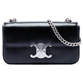 Céline Bolsa de ombro Celine Triomphe Claude em couro de vitelo brilhante preto Preto