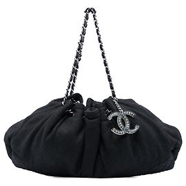 Chanel Black Jersey Melrose Cabas Negro