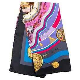 Sciarpa in seta Hermès Black La Ronde des Heures 90 Nero