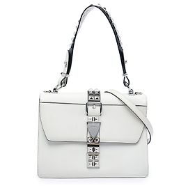 Borsa Elektra con borchie in pelle City Calf e Saffiano bianca di Prada Bianco