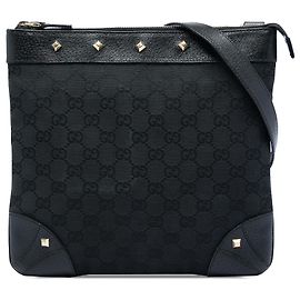 Borsa a tracolla Gucci Black GG Canvas Nailhead Nero