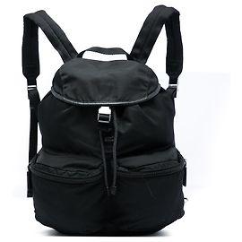 Prada Black Saffiano Trimmed Tessuto Backpack Black