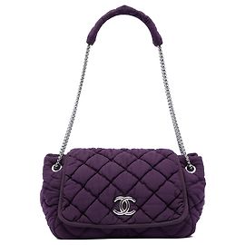 Chanel Purple Nylon Bubble Quilt Accordion Chain Flap Violet