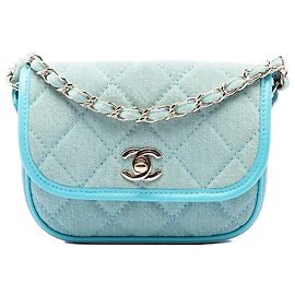 Chanel Blue Mini CC Quilted Denim Messenger Flap Bleu Turquoise