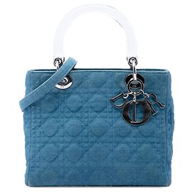 Lady Dior em denim azul Cannage com alças de acrílico Medium Azul Outro