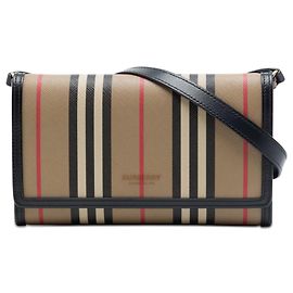 Burberry Brown Icon Stripe E Canvas Hannah Wallet on Strap Brown