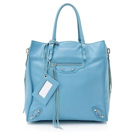 Cabas Balenciaga Papier A5 en cuir de veau à fermeture éclair Bleu