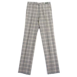 Gucci Check Pattern Linen Pants Brown