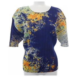 Issey Miyake PLEATS PLEASE Top plissé Blu Verde Giallo Blu navy