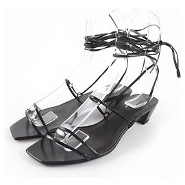 THE ROW Graphic Strap Leather Sandals Black