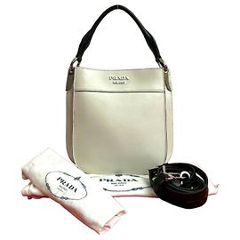 Bolsa 2way de couro Prada Preto Branco
