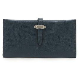 Autre Marque Globe-Trotter Windsor Grain Leather Long Wallet Blue Navy blue