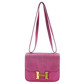 Hermès Bolsa de ombro de seda Hermes ConstanceMini18 Rosa Gold hardware