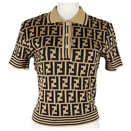 Polo de punto de algodón Zucca de Fendi Castaño