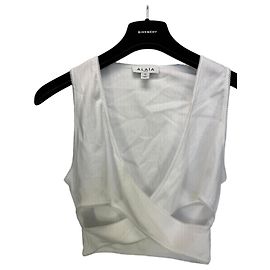 Top corto in misto cotone a coste bianco Alaïa Bianco