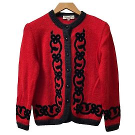 Christian Dior Wollstrickjacke mit farbigem Paspel Rot Andere