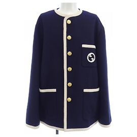 Gucci Collarless Jacket Blue Navy blue