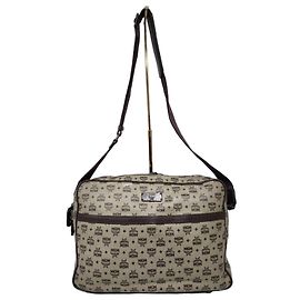 Bolsa Messenger/Transversal em Canvas de PVC e Couro Visetos Monogram MCM Bege/Castanho Marrom Bege