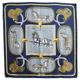 Sciarpa in seta Hermès Carré90 GRAND APPARAT Blu Altro