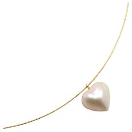 Colar de pérolas Tasaki Omega Chain Heart Au750 Dourado