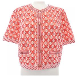 Chanel Cardigan Pink Weiß Rot